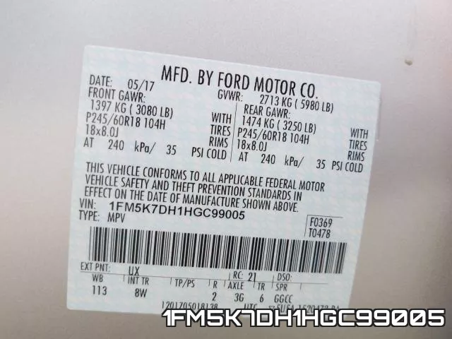 1FM5K7DH1HGC99005 фото 2