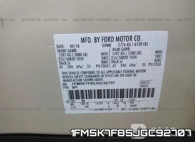 1FM5K7F85JGC92707 фото 10