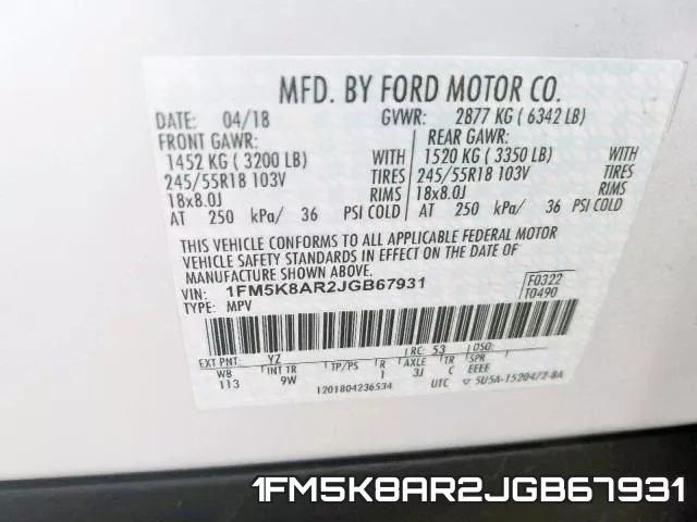 1FM5K8AR2JGB67931 фото 2