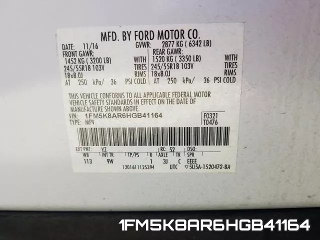 1FM5K8AR6HGB41164 фото 2
