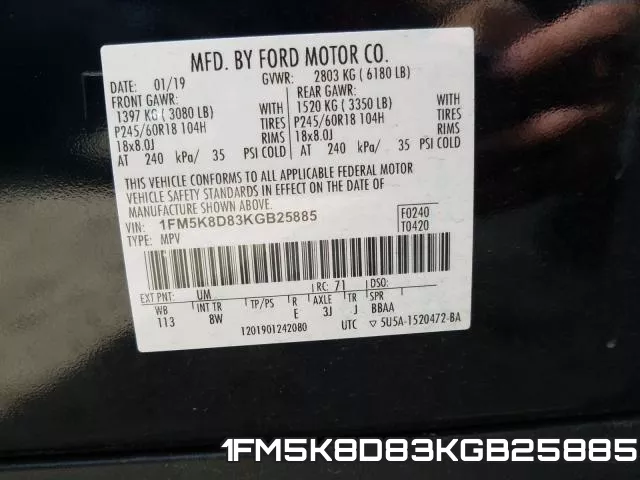 1FM5K8D83KGB25885 фото 2