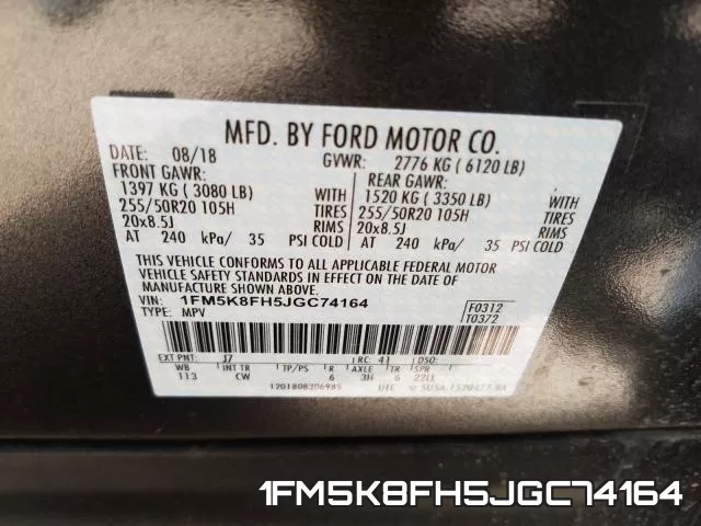 1FM5K8FH5JGC74164 фото 2