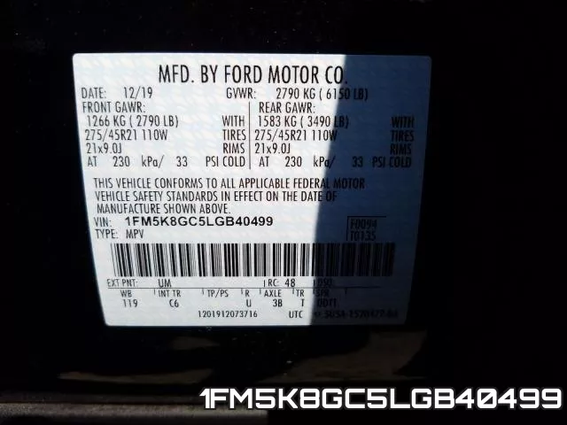 1FM5K8GC5LGB40499 фото 2