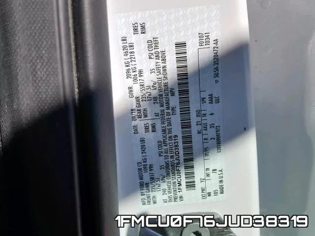 1FMCU0F76JUD38319 фото 2