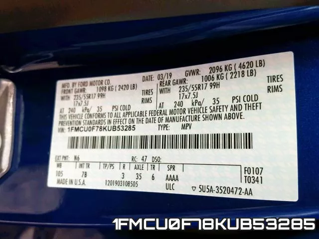 1FMCU0F78KUB53285 фото 2