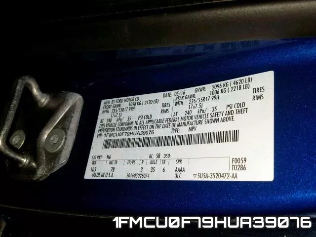1FMCU0F79HUA39076 фото 2
