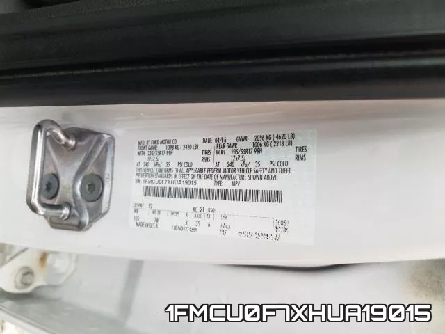 1FMCU0F7XHUA19015 фото 2