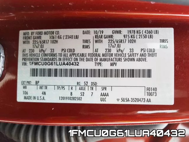 1FMCU0G61LUA40432 фото 2
