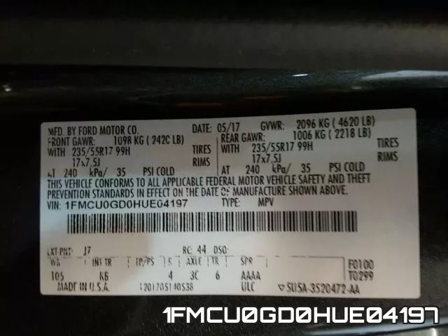 1FMCU0GD0HUE04197 фото 2