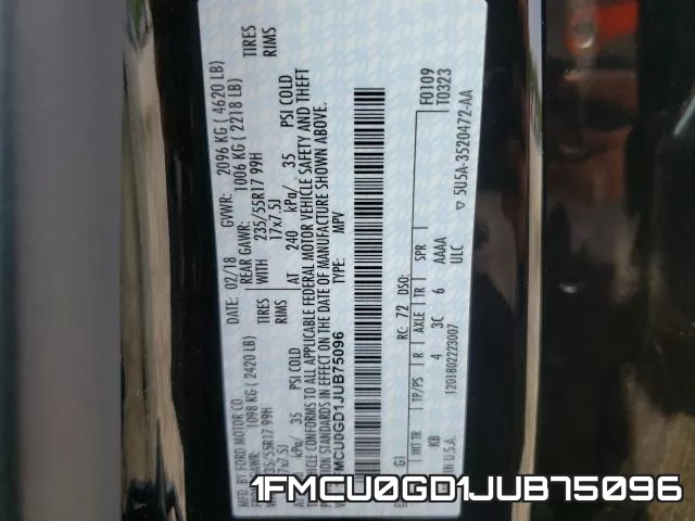 1FMCU0GD1JUB75096 фото 2