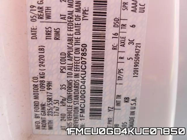 1FMCU0GD4KUC07850 фото 2