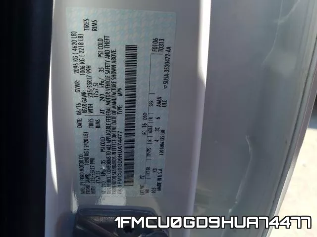 1FMCU0GD9HUA74477 фото 2