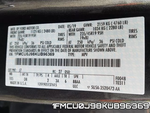 1FMCU0J98KUB96369 фото 2