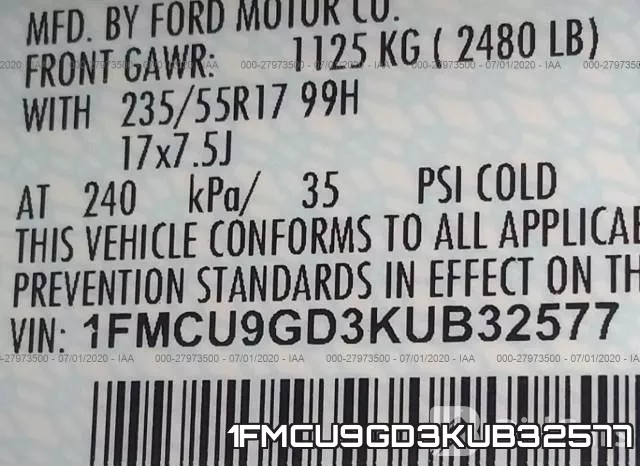 1FMCU9GD3KUB32577 фото 10