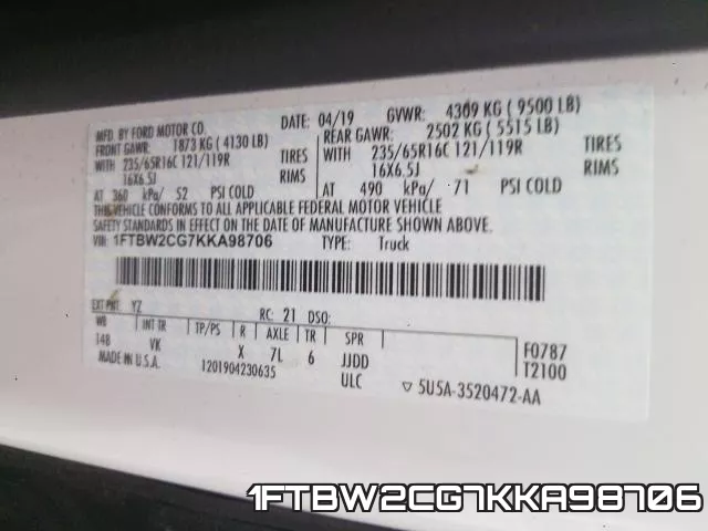 1FTBW2CG7KKA98706 фото 2