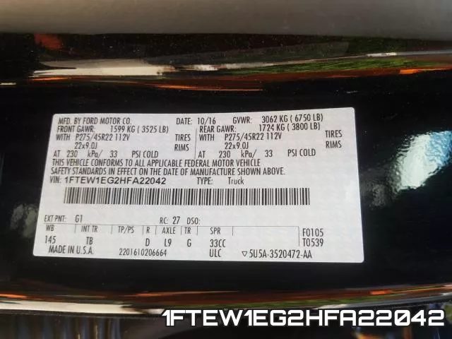1FTEW1EG2HFA22042 фото 2