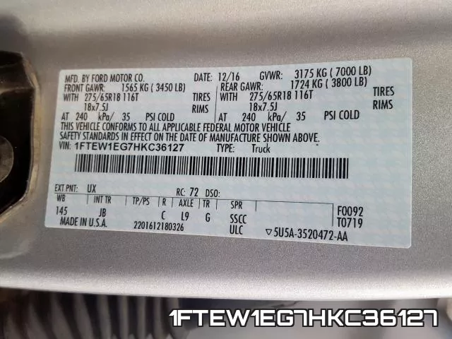 1FTEW1EG7HKC36127 фото 2