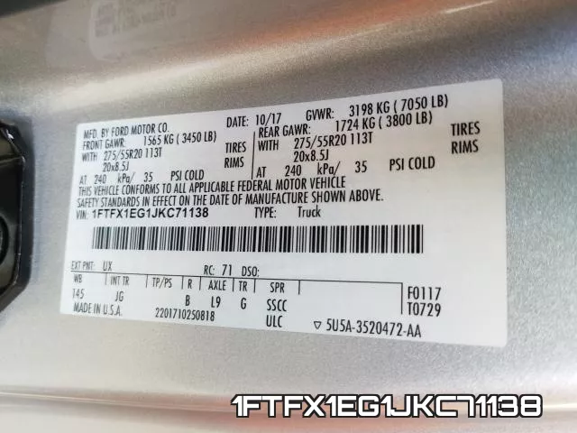 1FTFX1EG1JKC71138 фото 2