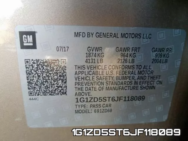 1G1ZD5ST6JF118089 фото 2