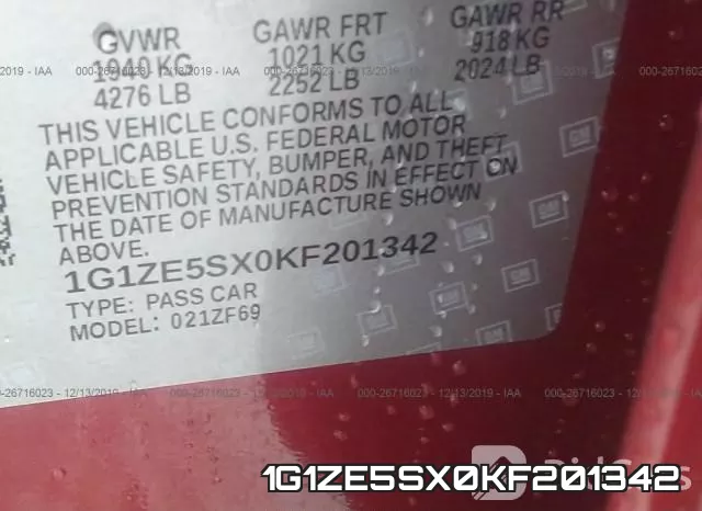 1G1ZE5SX0KF201342 фото 10