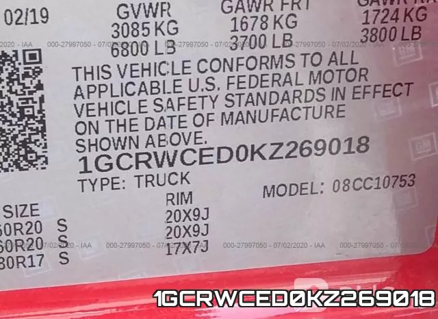 1GCRWCED0KZ269018 фото 10