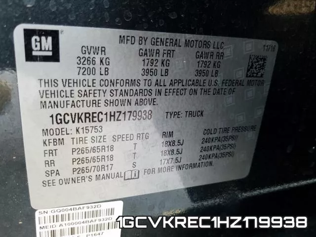 1GCVKREC1HZ179938 фото 2