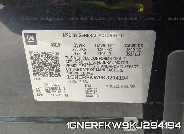 1GNERFKW9KJ294194 фото 9