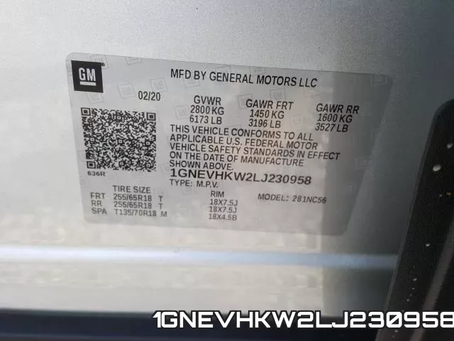 1GNEVHKW2LJ230958 фото 2