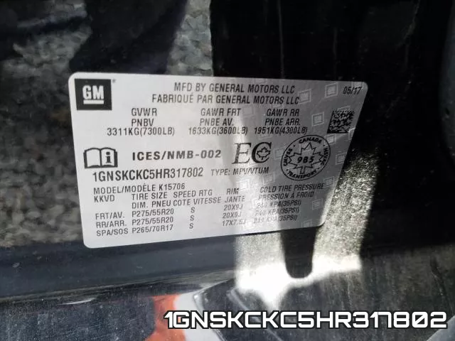 1GNSKCKC5HR317802 фото 2