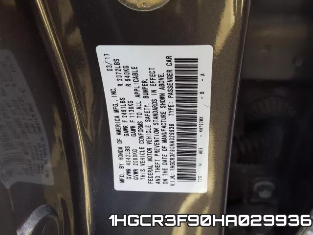 1HGCR3F90HA029936 фото 2