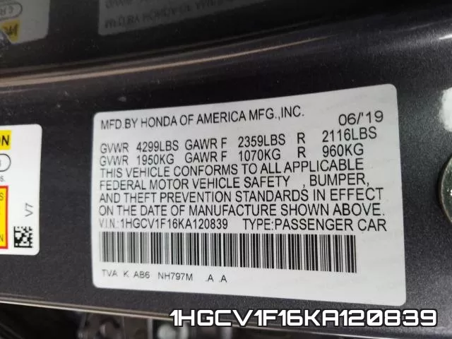1HGCV1F16KA120839 фото 2
