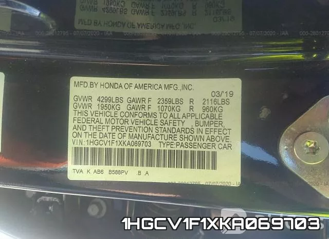 1HGCV1F1XKA069703 фото 10