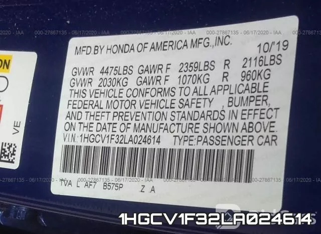1HGCV1F32LA024614 фото 10
