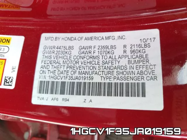 1HGCV1F35JA019159 фото 2