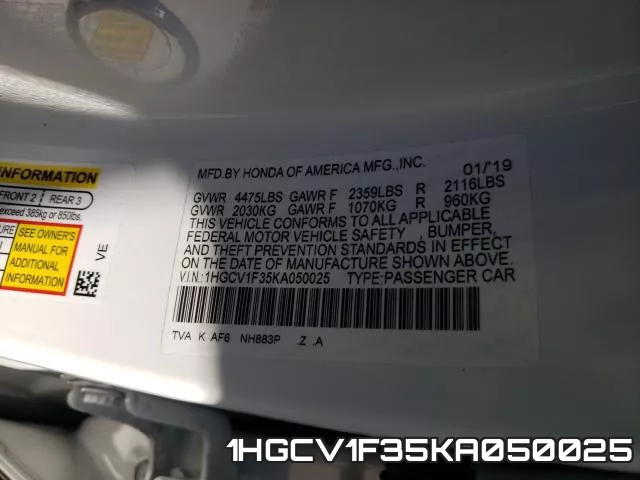 1HGCV1F35KA050025 фото 2