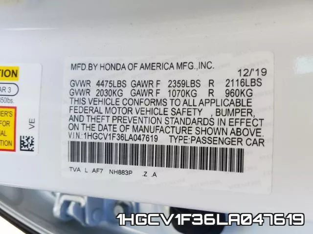 1HGCV1F36LA047619 фото 2