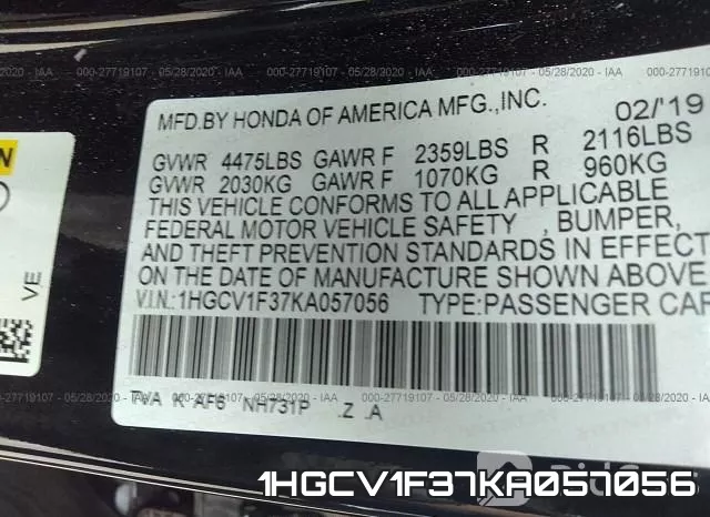 1HGCV1F37KA057056 фото 10