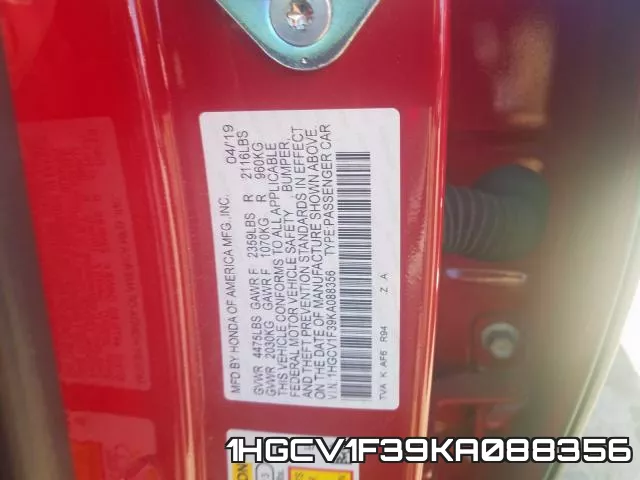 1HGCV1F39KA088356 фото 2