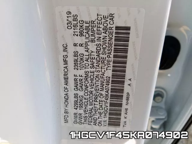 1HGCV1F45KA074902 фото 2