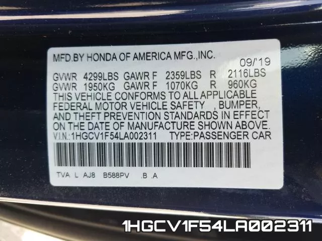 1HGCV1F54LA002311 фото 2