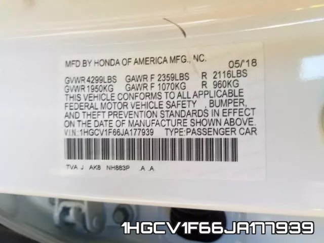 1HGCV1F66JA177939 фото 2