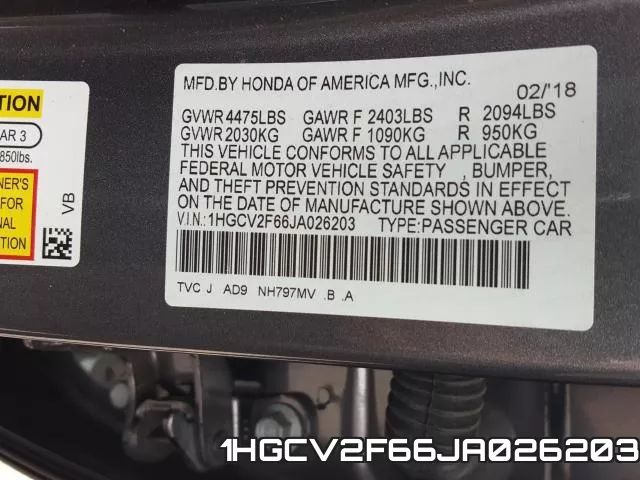 1HGCV2F66JA026203 фото 2