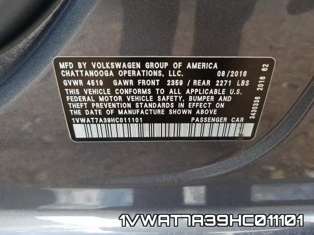 1VWAT7A39HC011101 фото 2