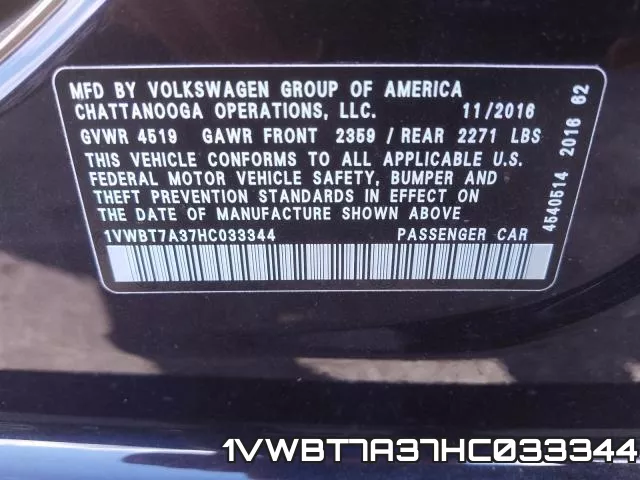 1VWBT7A37HC033344 фото 2