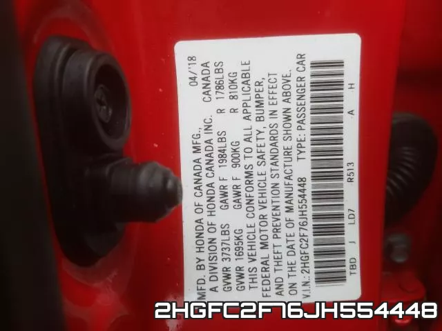 2HGFC2F76JH554448 фото 2