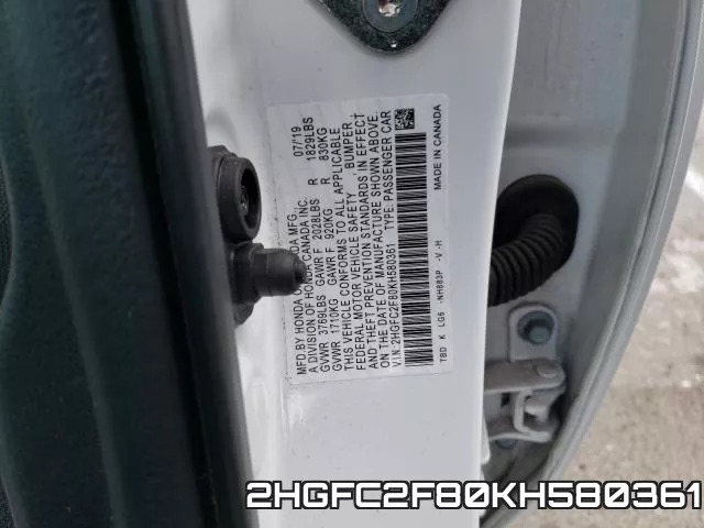 2HGFC2F80KH580361 фото 2