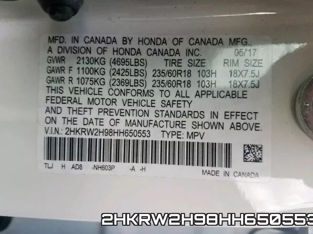 2HKRW2H98HH650553 фото 2