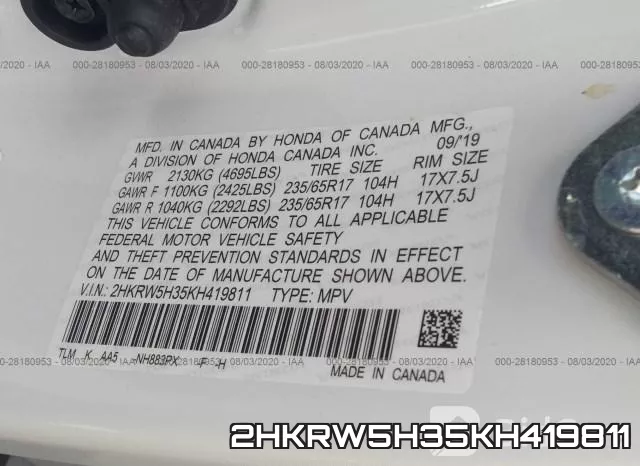 2HKRW5H35KH419811 фото 10