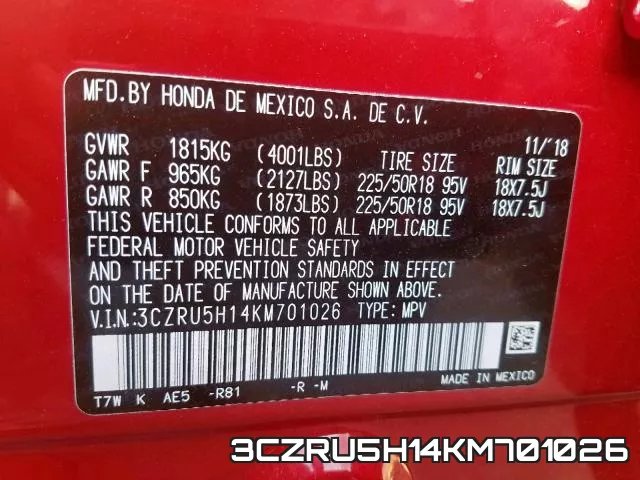 3CZRU5H14KM701026 фото 2
