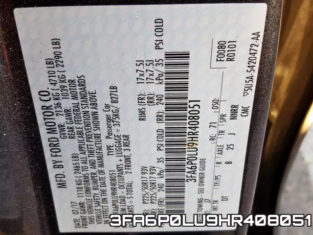 3FA6P0LU9HR408051 фото 2